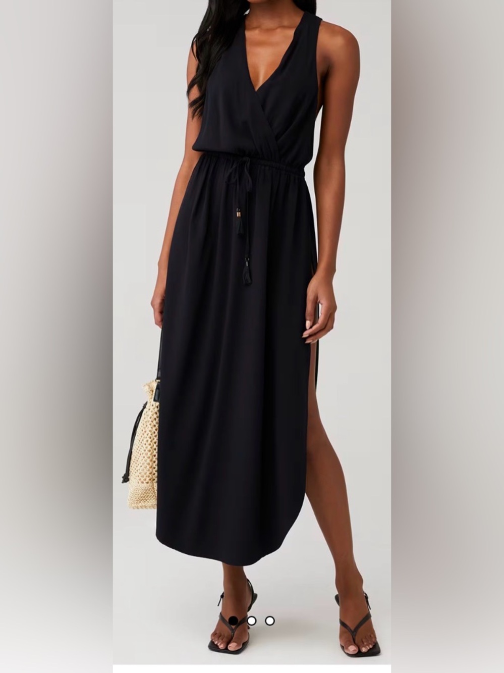 l*space Kenzie Black Gold V-Neck High-Slit Swim Coverup NEW